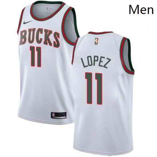 Mens Nike Milwaukee Bucks 11 Brook Lopez Swingman White Fashion Hardwood Classics NBA Jersey